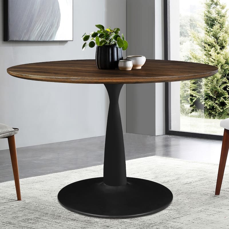 Round Walnut Color Dining Table - Walnut