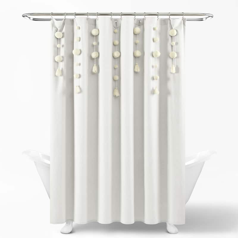 Lush Decor Boho Pom Pom Tassel Linen Shower Curtain