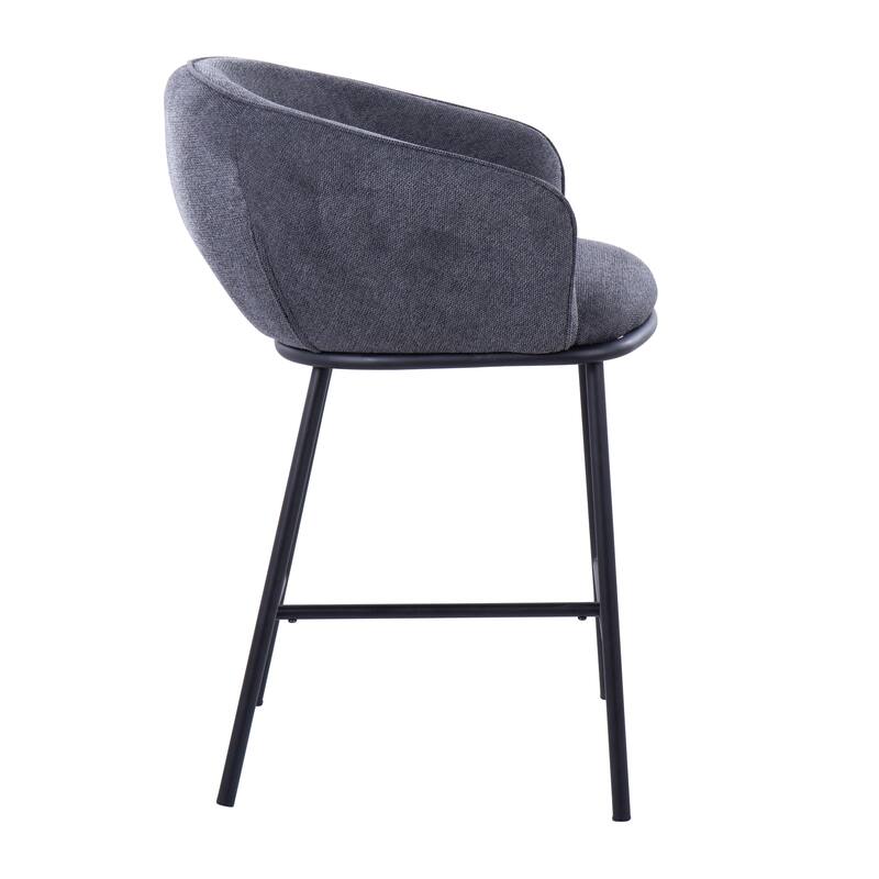 Porch & Den Kacie Counter Stool in Black Steel and Fabric - Set of 2