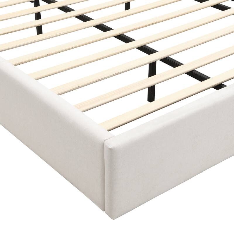 Christopher Knight Home - Mid-Century Modern Chenille Upholstered Smart Bed with Reading Lights & Built-In Shelves