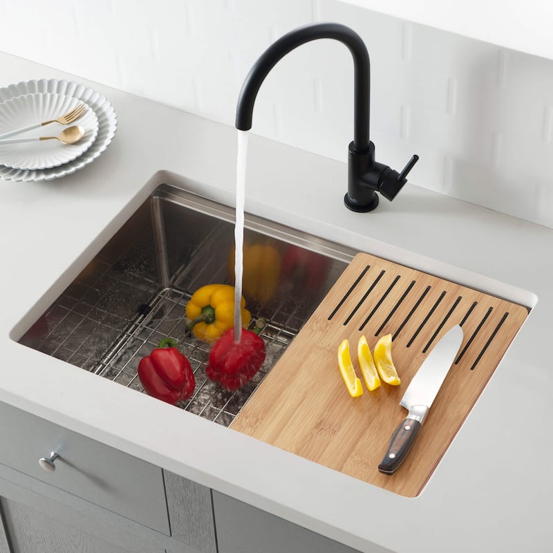 27" Handcrafted 316 Stainless Steel Single Bowl Workstation Undermount Kitchen Sink