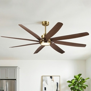 72" Gold Transitional Walnut 8 ABS Blades Propeller Ceiling Fan with Dimmable LED Light and Remote Control, DC Motor