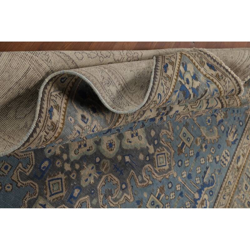 Tabriz Persian Area Rug Handmade Geometric Blue Wool Carpet - 8'0"x 11'0"