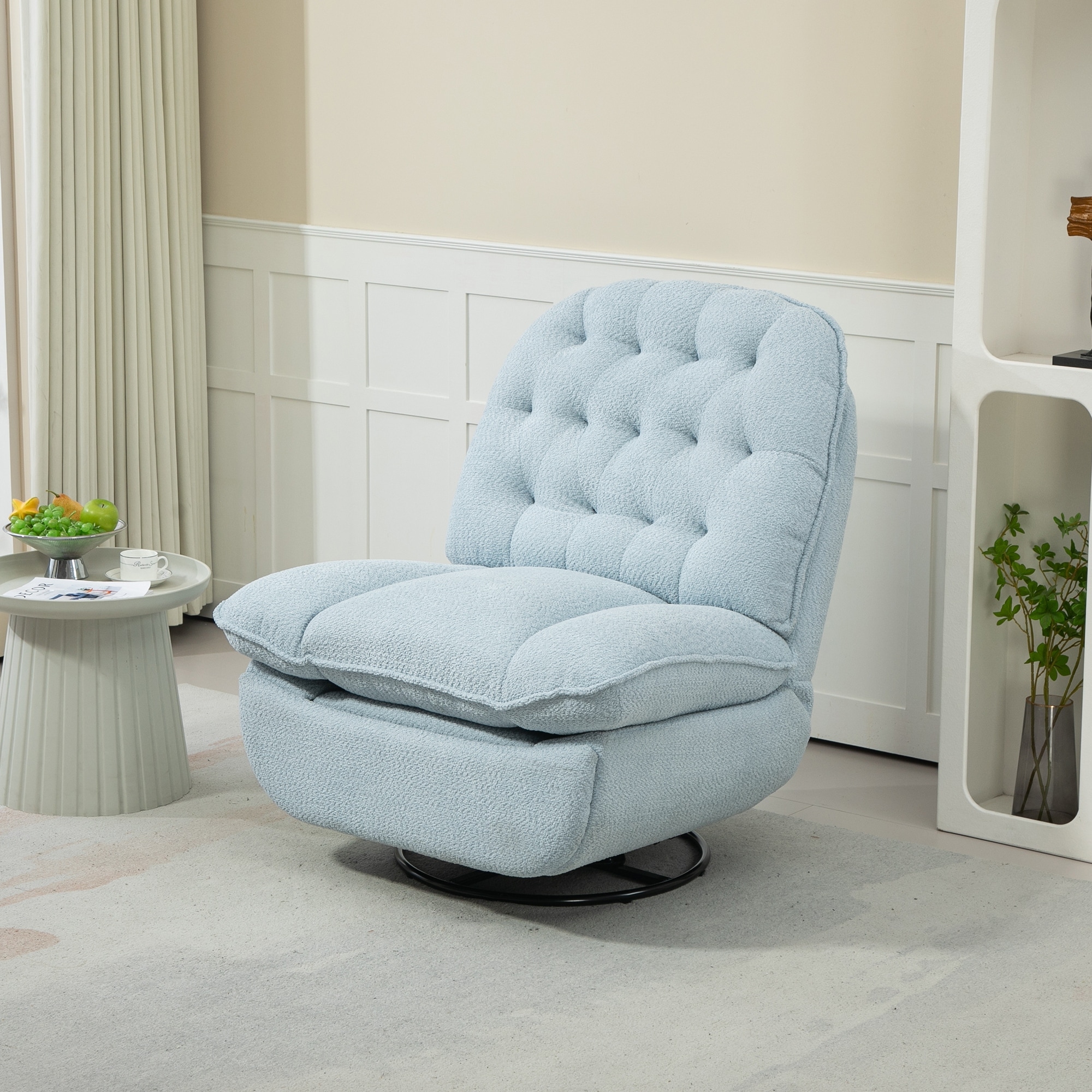 Blue Oversized Chenille Swivel Glider Rocker Recliner with Footrest Tufted Bed Bath Beyond 41443705