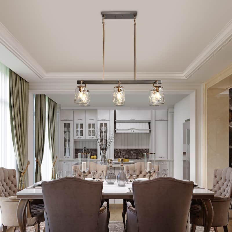 Modern Farmhouse 6-Light Chandelier Glass Kitchen Island Lights - L 33" x W14.5" x H 21.2"