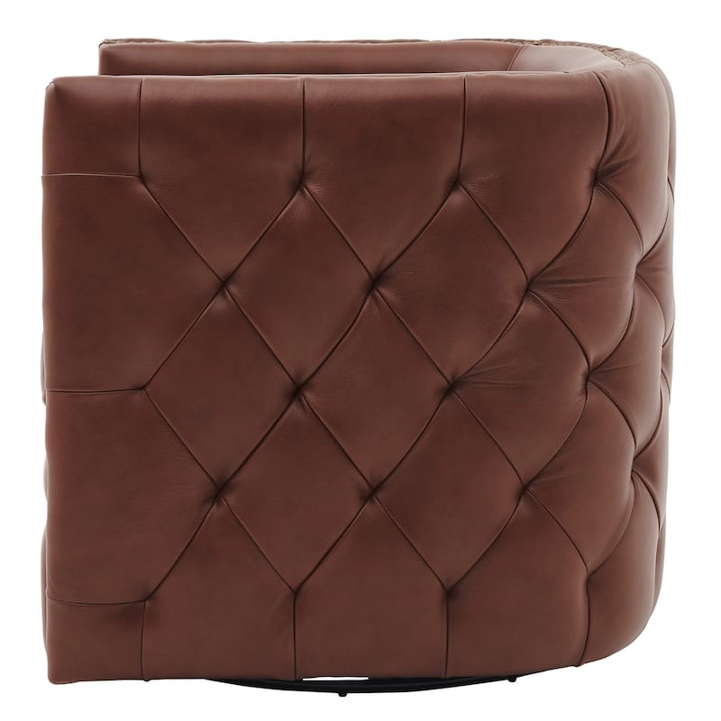 NPD Furniture Leslie Top Grain Leather Swivel Tufted Chair