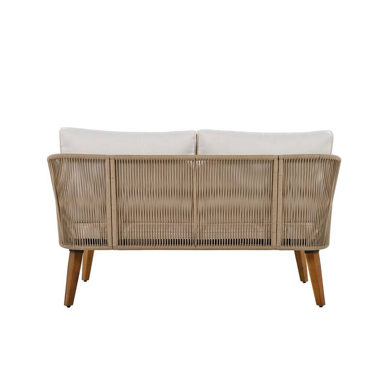 4-Piece Patio Conversation Set with Cushions and Solid Wood Loveseat