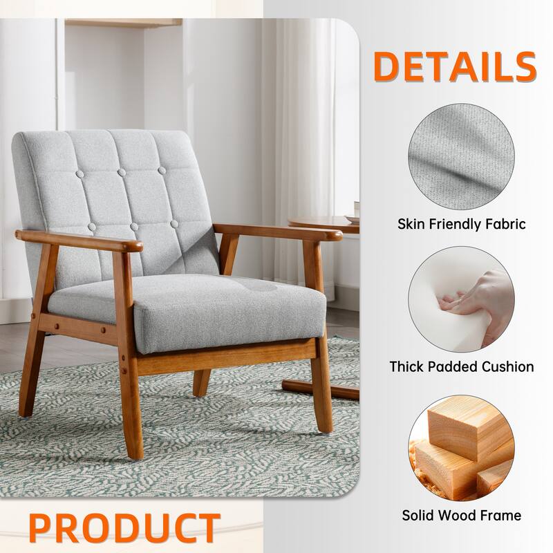 Linen/PU Upholstered Tufted Living Room/Bedroom Accent Chair With Wood Legs