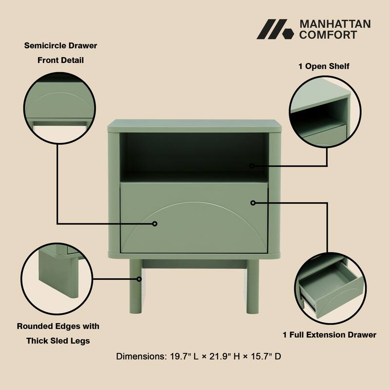 Manhattan Comfort Ella 20" Nightstand (1-Drawer)