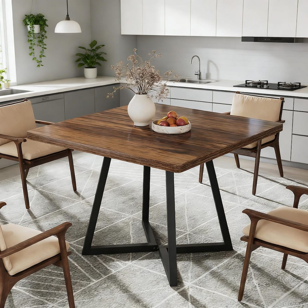 Vintage Square Dining Table,Wood Kitchen Table,Classic Design Dining Table - Brown