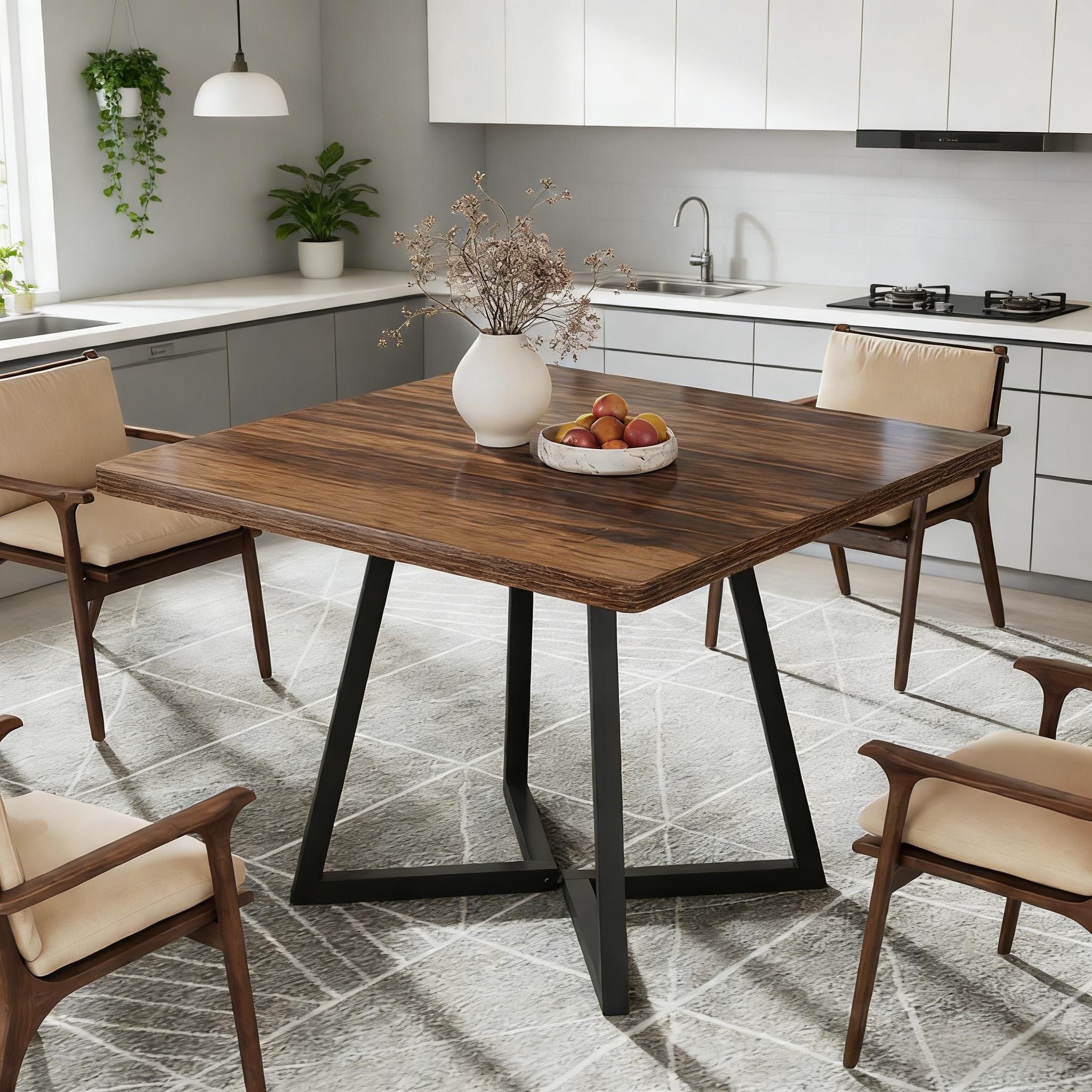 Vintage Square Dining Table,Wood Kitchen Table,Classic Design Dining Table - Brown