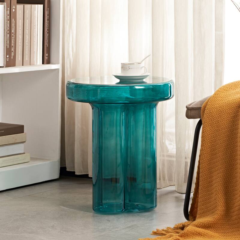 Modern Artistic Flower Glass Round Coffee Table Side Table