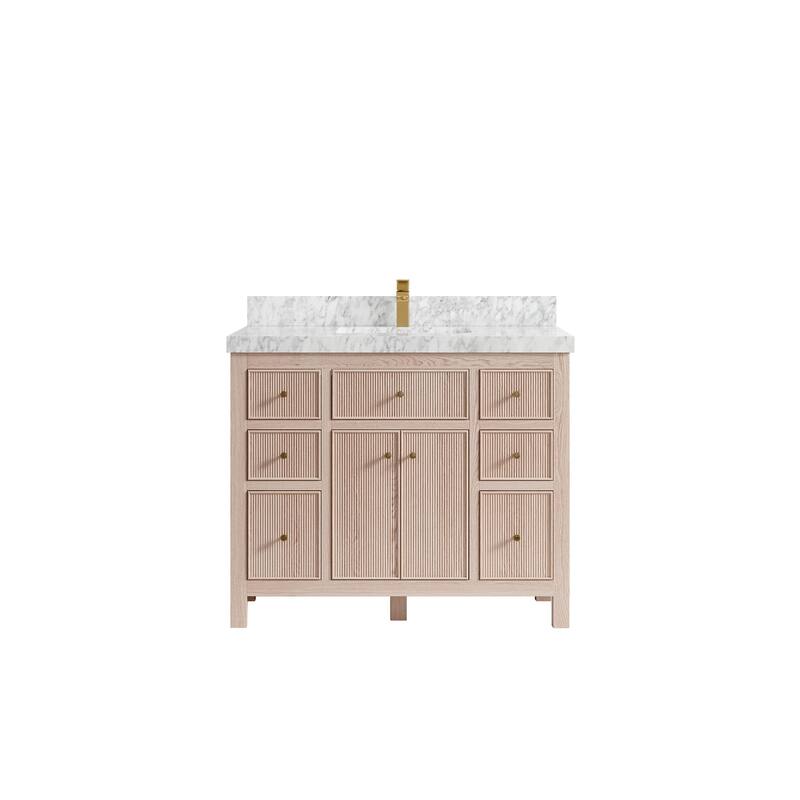 Willow Collections 42 x 22 Sonoma White Oak Wood Single Sink Bathroom Vanity with Quartz or Marble Countertop - 2"Carrara Marble - White Oak