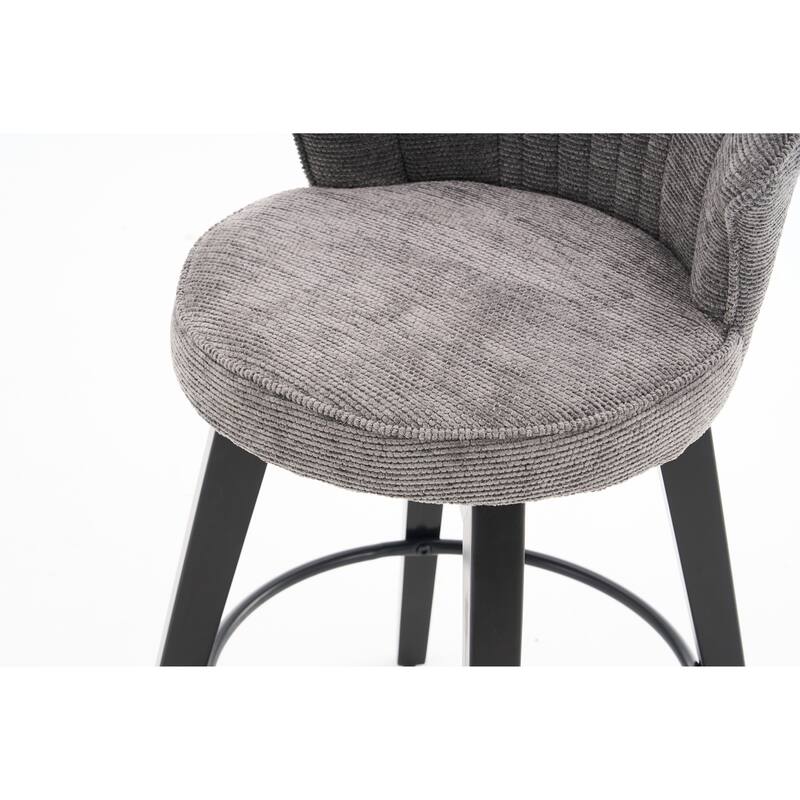 Wing Back Swivel Bar Stools Set Of 2 - 25" Counter Height Adjustable Stools With Solid Wood Legs & Chenille Upholstery