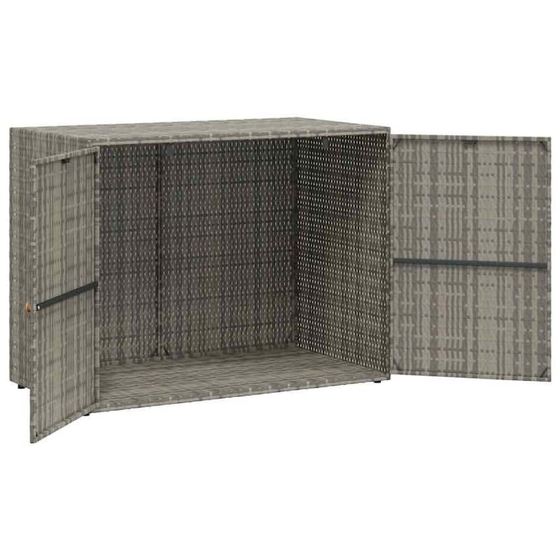 39 Inch Garden Storage Cabinet, 2 Doors, Gray Poly Rattan Body