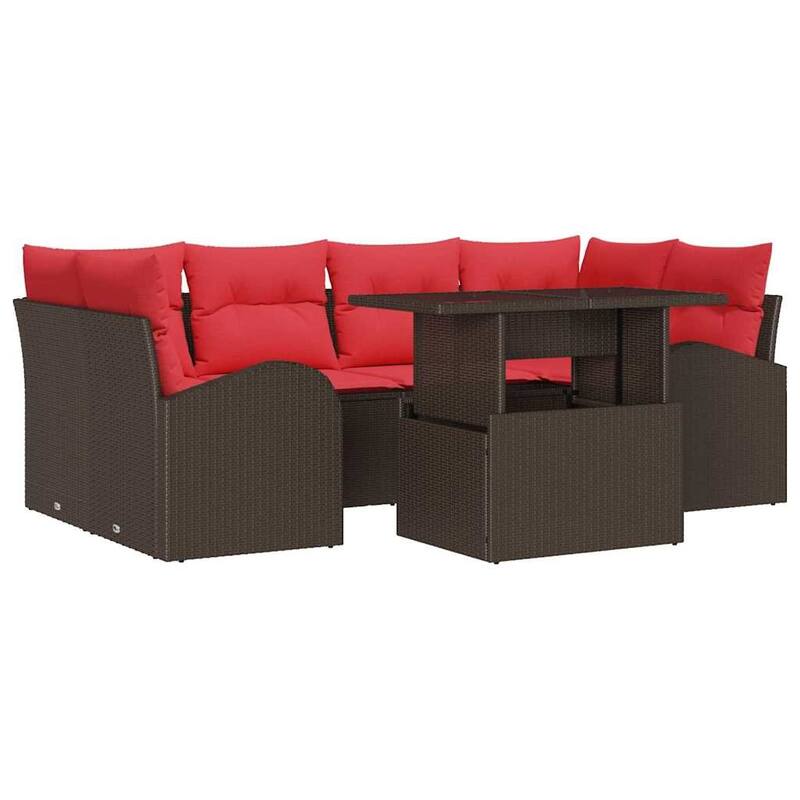 vidaXL 7 Garden Sofa Set with Cushions Black/Brown/Grey Poly Rattan - 92.1 x 48.8 x 27.2