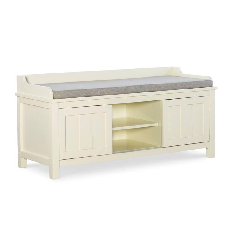 Upholstered Storage Bench with Sliding Door - 45" - White