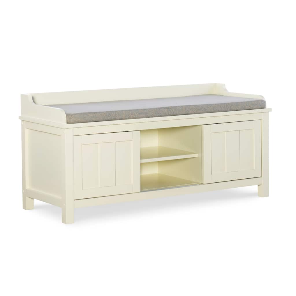 Upholstered Storage Bench with Sliding Door - 45" - White