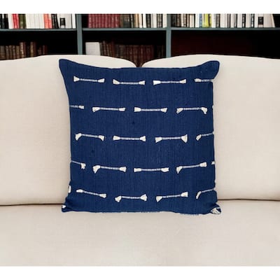 18" Dark Blue Striped Cotton Throw Pillow With Texture