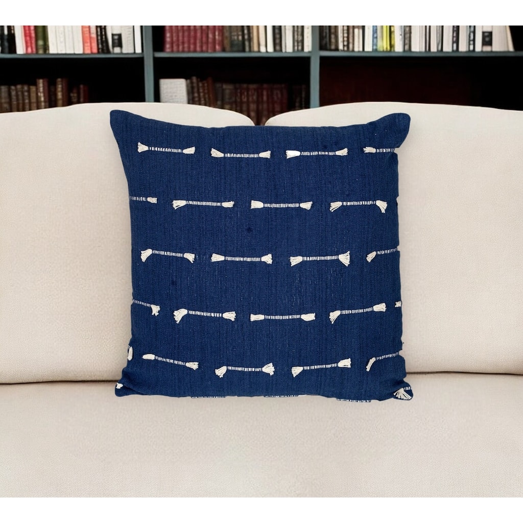 18" Dark Blue Striped Cotton Throw Pillow With Texture