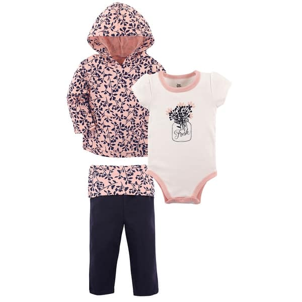 slide 1 of 1, Yoga Sprout Baby and Toddler Girl Cotton Hoodie, Bodysuit or Tee Top, and Pant, Fresh Baby 12-18 Months - Fresh Baby