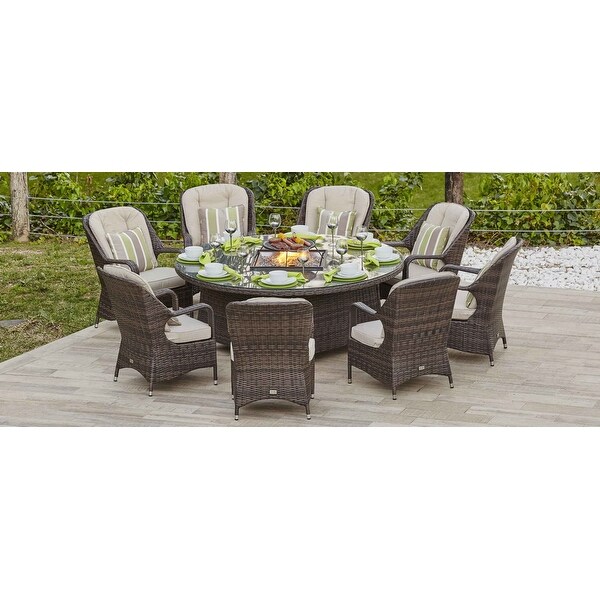 Shop 9-piece Outdoor Wicker Gas Fire Pit Round Table Set ...