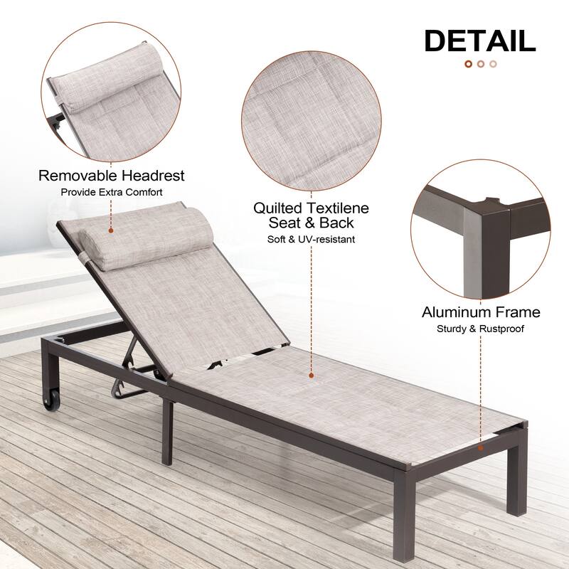 Outdoor Aluminum Chaise Lounge Adjustable Foldable Lounge Chairs