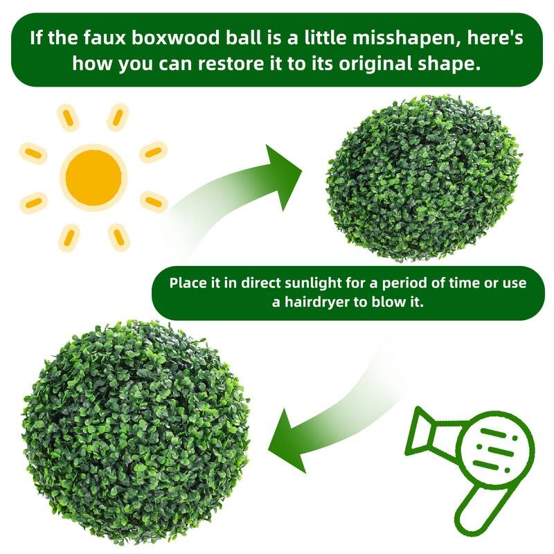 2 Pcs Artificial Topiariy Balls, Outdoor Faux Boxwood Balls Decorative Spheres - Green