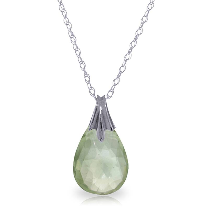 3 Carat 14K Solid Gold Hunger For You Green Amethyst Necklace - 18 Inch - White