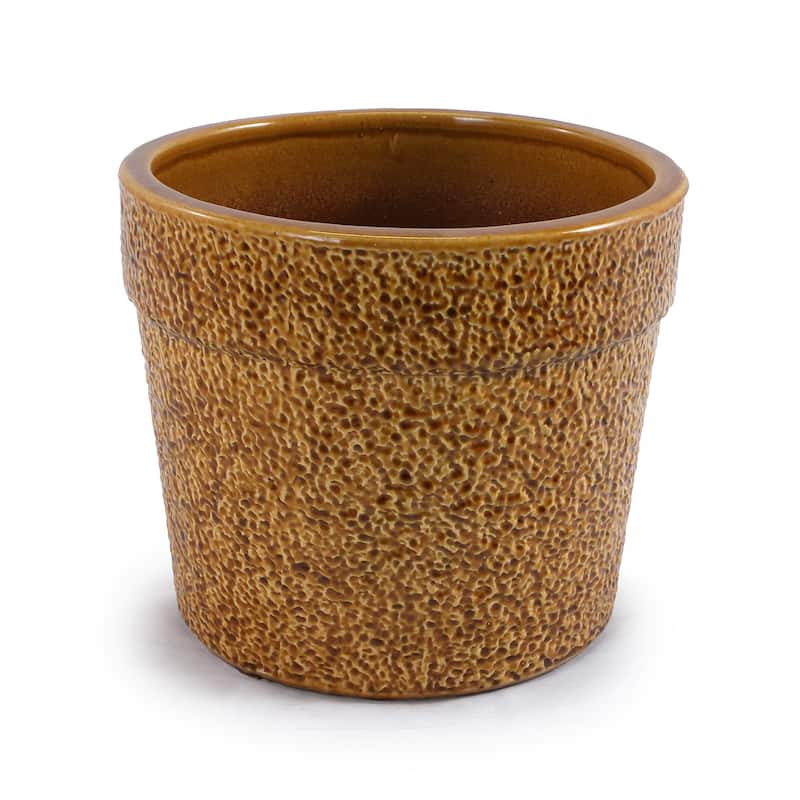 Set of 3 Antique Yellow Ceramic Planters 15 Inch Square Outdoor Garden Pots with Drainage Weather Resistant
