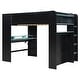 preview thumbnail 8 of 43, Full Size Wood Bunk Bed with Height-Adjustable Desk, Wardrobe, Ample Storage Space and RGB Light