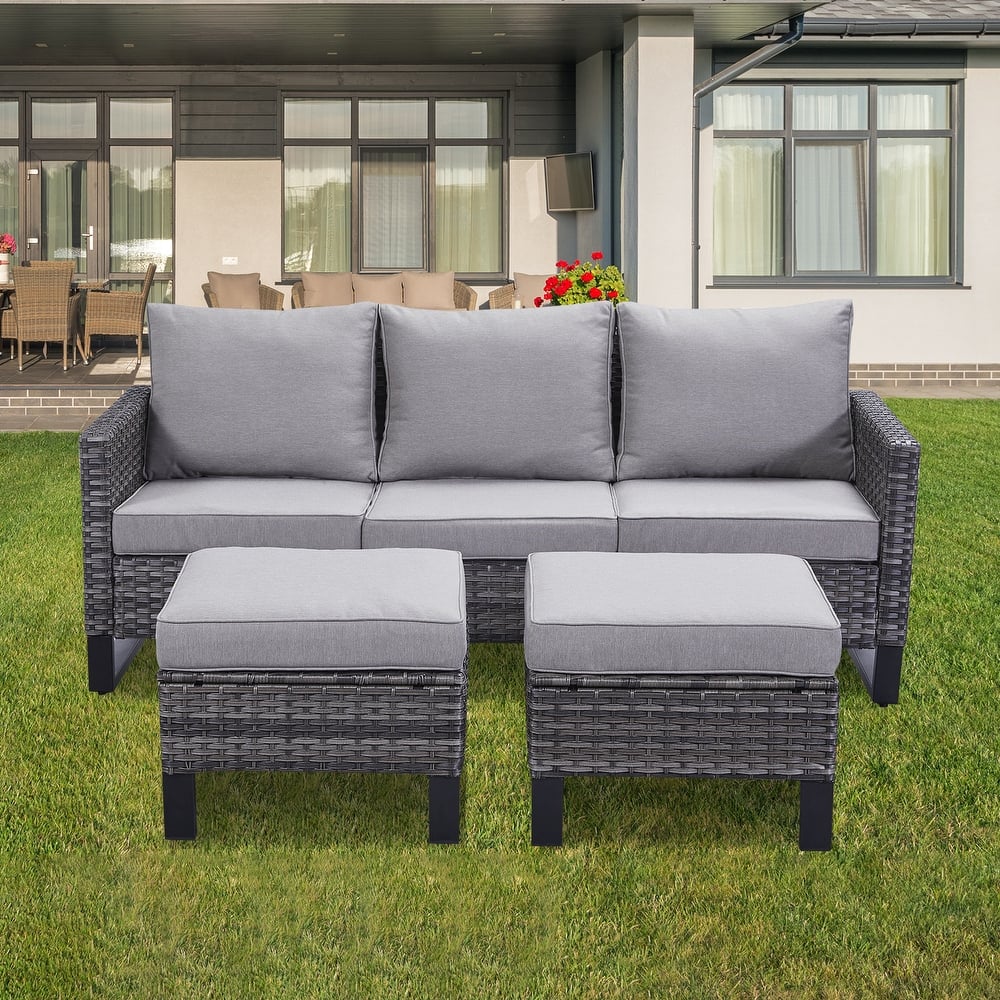 Gymojoy Outdoor Patio Wicker Sectional Sofa Set with Ottomans and Cushions