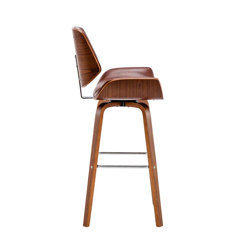 Porthos Home Oma Swivel Bar Stool, PU Leather, Wooden Legs with Footrest