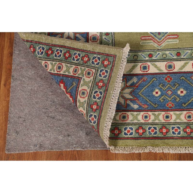 Green Kazak Geometric Area Rug Handknotted Traditional Wool Carpet 6