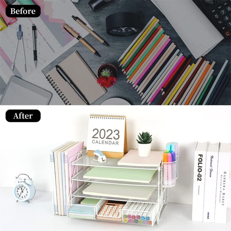 4 Tier Letter Tray Office Desk Organizers - 9.44"D x 13.38"W x 9.05"H