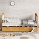preview thumbnail 2 of 7, White+Walnut Wood House Shape Bed with Two Drawers and Fence for Girls Boys Teens