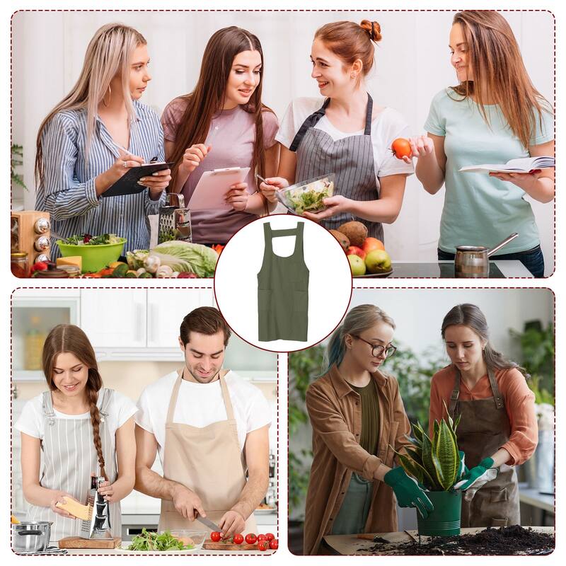 Cross Back Cotton Chef Aprons Kitchen Cooking Apron with 3 Pockets - 80x60cm