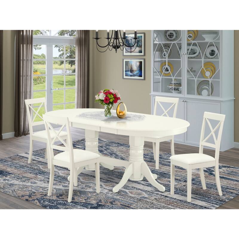 5 Piece Kitchen Dining Set - Table with Butterfly Leaf & 4 Faux Leather Chairs - 76.3