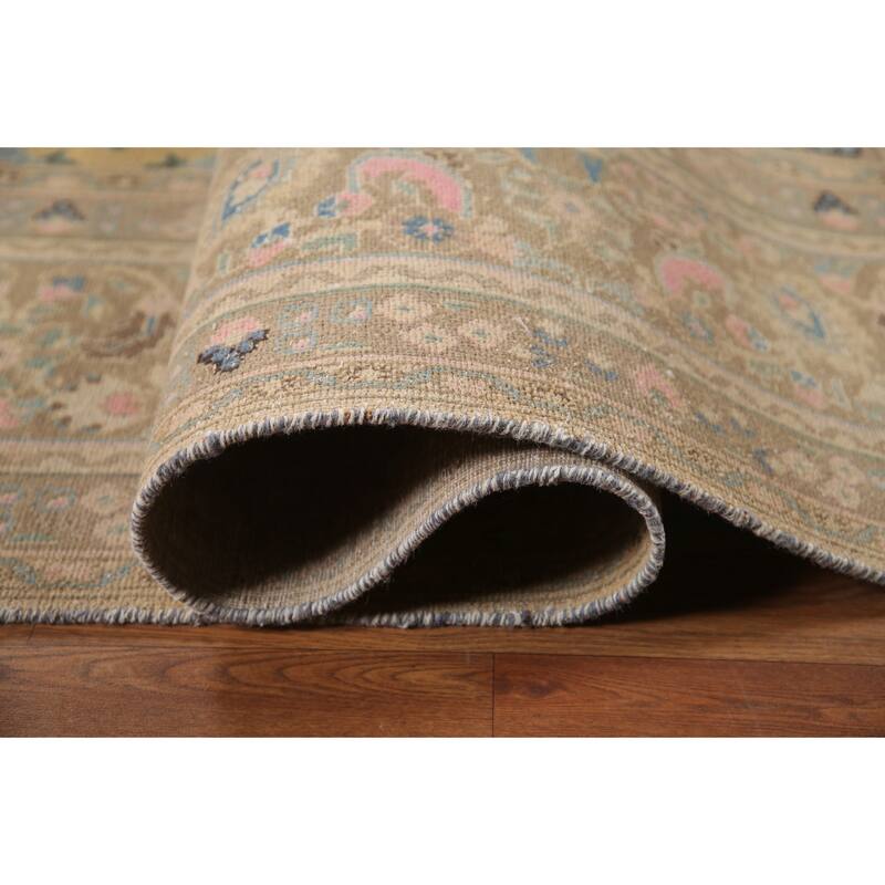 Hand Knotted Oriental 100% Wool Carpet Traditional Floral Yellow & Gold Mashad Area Rug - 12' 6'' X 9' 7''