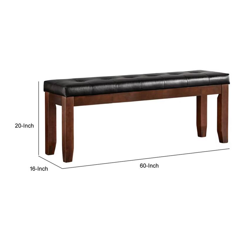 Wood & Bi-Cast Vinyl 60" Bench With Tufted Seat, Dark Brown