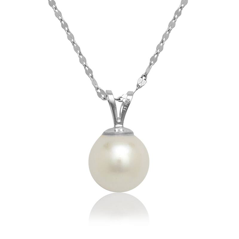 Curata 14K Yellow or White Gold 18" 8mm Large Freshwater Cultured Pearl Solitaire Necklace