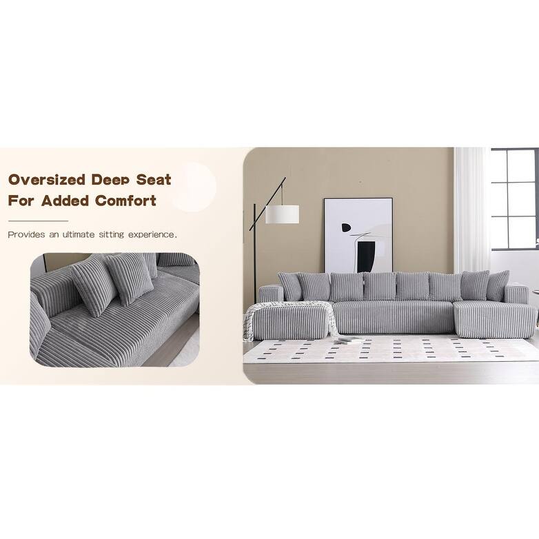 131'' Modular U-shaped Striped Corduroy 4 Seater Sofa, Gray