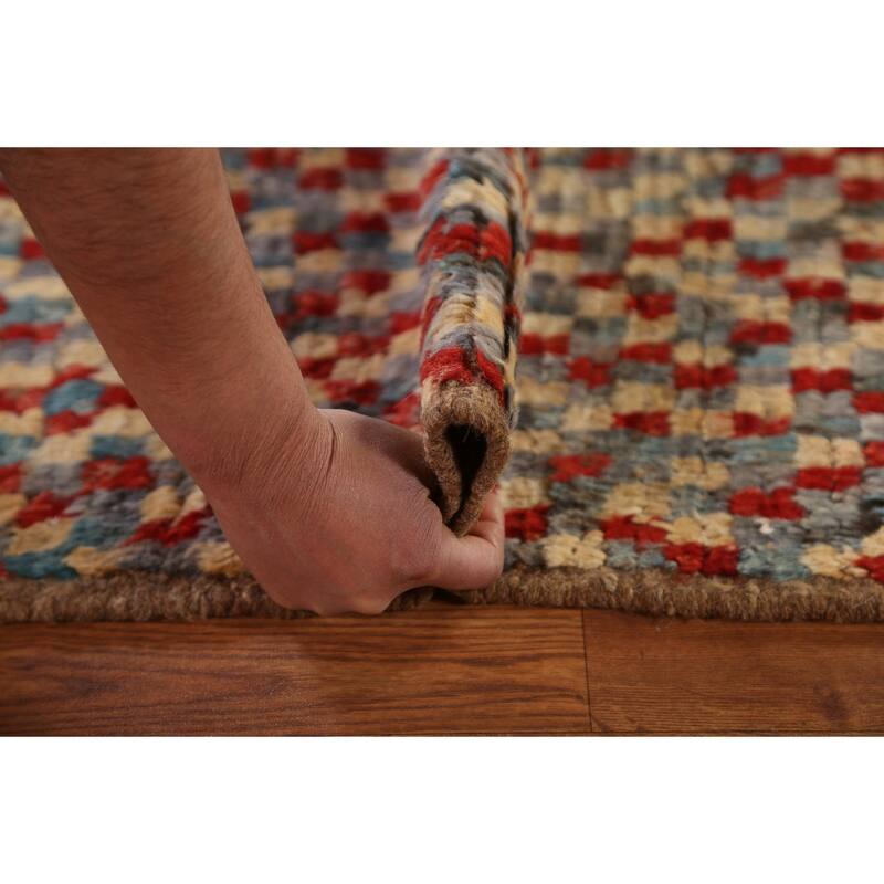 Hand Knotted Oriental 100% Wool Carpet Modern Geometric Greys & Charcoal Moroccan Area Rug - 9' 8'' X 6' 4''