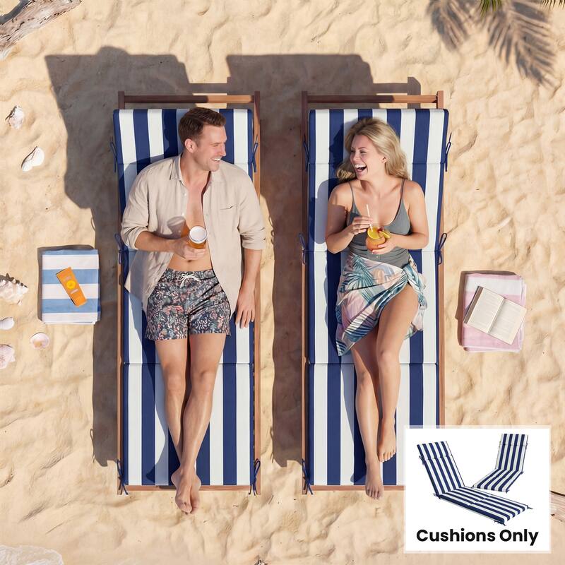 Outsunny Outdoor Chaise Lounge Cushions Set of 2, Chaise Lounge Cushions with 6 Ties, High-Density Foam