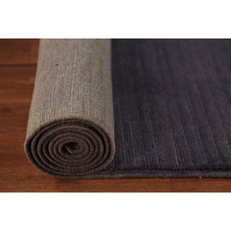 Modern Gray Gabbeh Runner Rug Hand-Knotted Grey Wool Carpet - 2'11" x 9'7"
