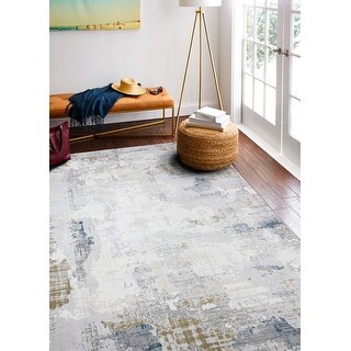 Bashian Haze Ivory/Blue Contemporary Area Rug - Bed Bath & Beyond ...