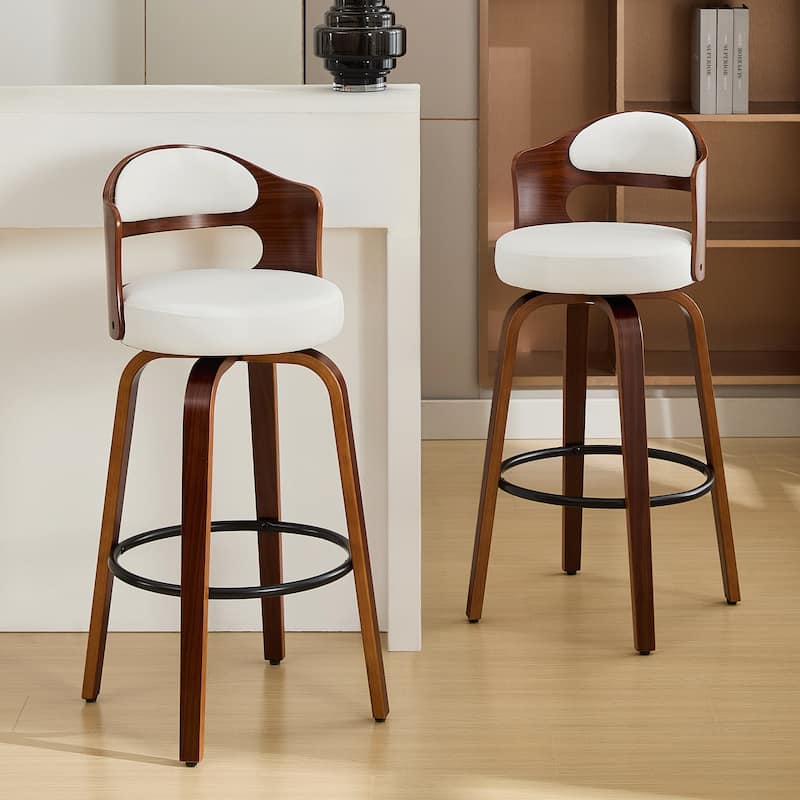 26"/29" Swivel Faux Leather Upholstered Bentwood Counter or Bar Height Stools, Set of 2/4