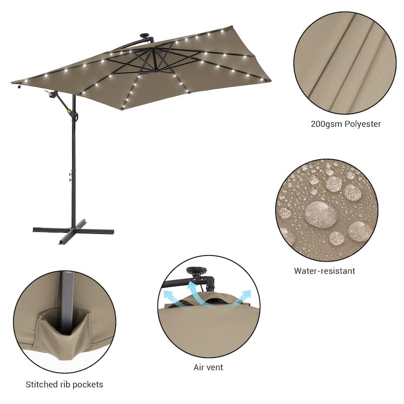 BONOSUKI Outdoor Umbrella,8.2x8.2ft Canopy Offset Umbrella With LED