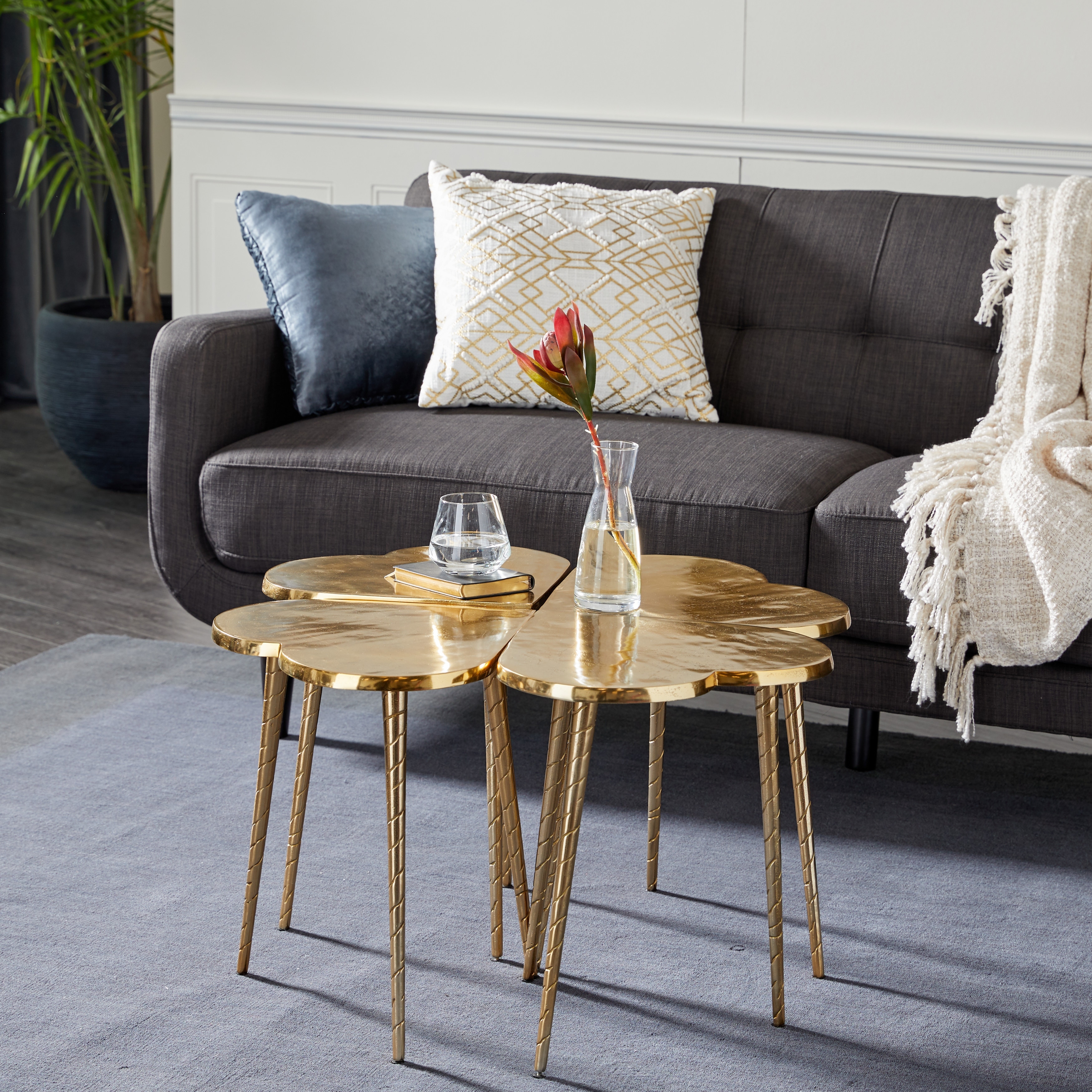 Gold Aluminum Glam Coffee Table Set Of 4
