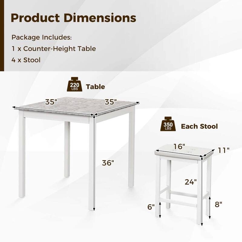 5 PCS Bar Table Set Square Dining Table & 4 PVC Leather Bar Stools